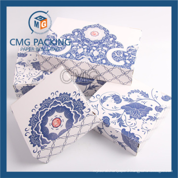Impression de fleurs bleues sans ornements Petite boîte à gâteau en papier (boîte à gâteau CMG-009)